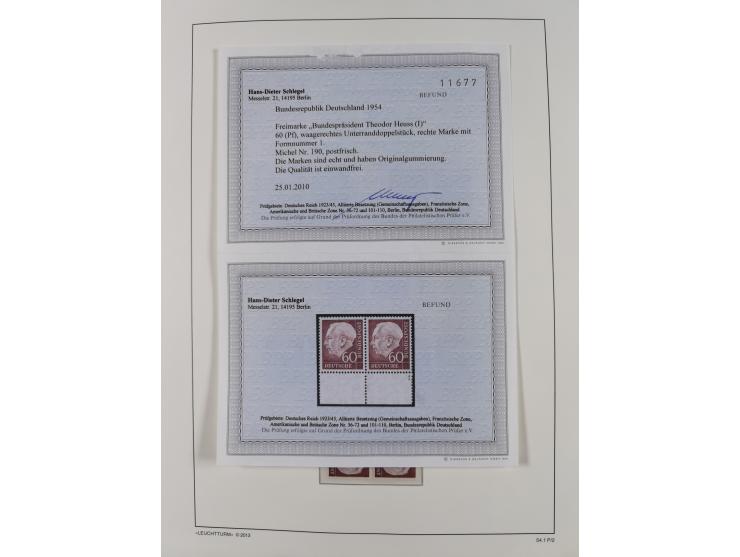 1951/2020, je postfrische und gestempelte Sammlung “waagerechte Paare”, dabei u.a. Posthornsatz postfrisch (20 Pfg. kleine gu
