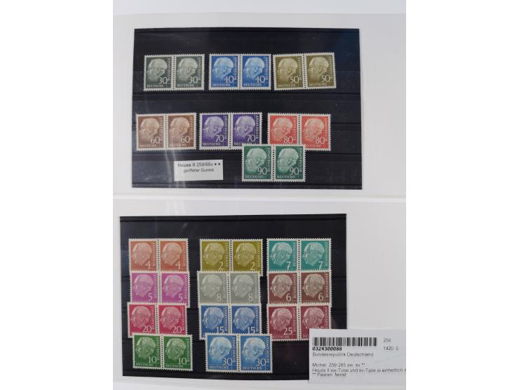 1951/2020, je postfrische und gestempelte Sammlung “waagerechte Paare”, dabei u.a. Posthornsatz postfrisch (20 Pfg. kleine gu