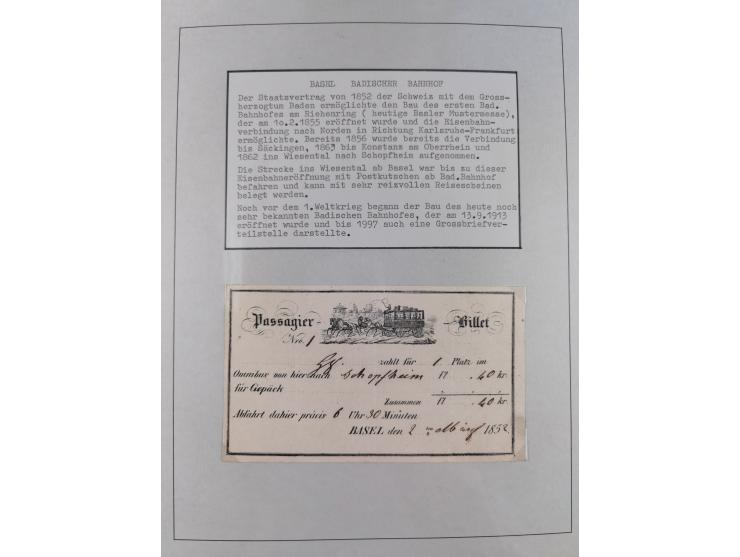 BASEL BADISCHER BAHNHOF: 1852/1970 (ca.), meist ausstellungsmäßig aufgezogene Sammlung auf über 50 Blättern, dabei frühe Reis