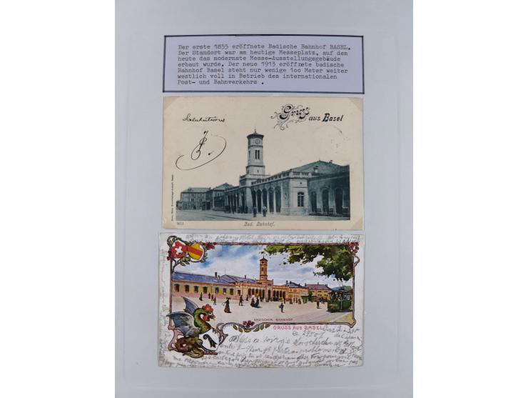 BASEL BADISCHER BAHNHOF: 1852/1970 (ca.), meist ausstellungsmäßig aufgezogene Sammlung auf über 50 Blättern, dabei frühe Reis