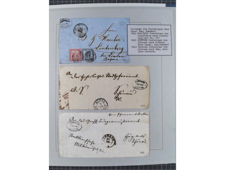 BASEL BADISCHER BAHNHOF: 1852/1970 (ca.), meist ausstellungsmäßig aufgezogene Sammlung auf über 50 Blättern, dabei frühe Reis