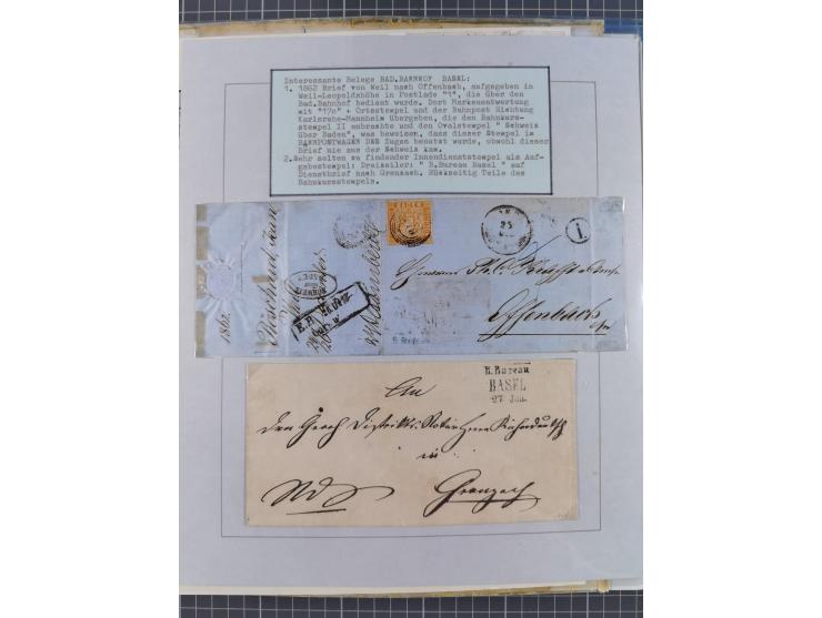 BASEL BADISCHER BAHNHOF: 1852/1970 (ca.), meist ausstellungsmäßig aufgezogene Sammlung auf über 50 Blättern, dabei frühe Reis