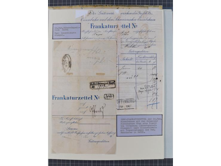 BASEL BADISCHER BAHNHOF: 1852/1970 (ca.), meist ausstellungsmäßig aufgezogene Sammlung auf über 50 Blättern, dabei frühe Reis