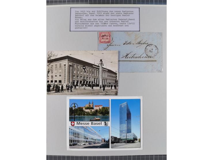 BASEL BADISCHER BAHNHOF: 1852/1970 (ca.), meist ausstellungsmäßig aufgezogene Sammlung auf über 50 Blättern, dabei frühe Reis
