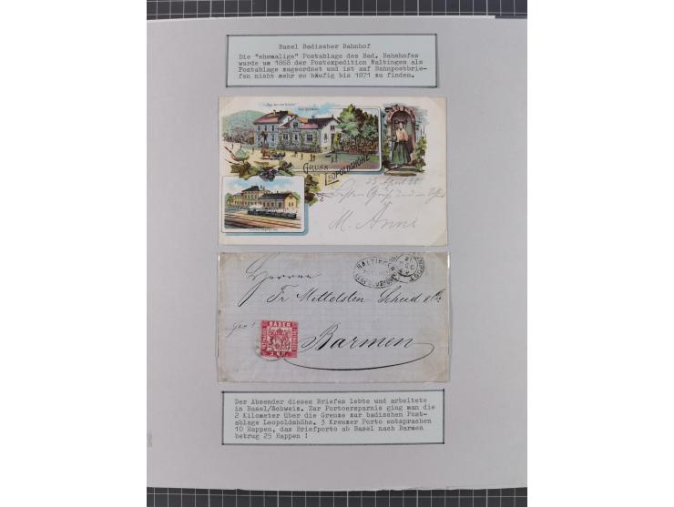 BASEL BADISCHER BAHNHOF: 1852/1970 (ca.), meist ausstellungsmäßig aufgezogene Sammlung auf über 50 Blättern, dabei frühe Reis