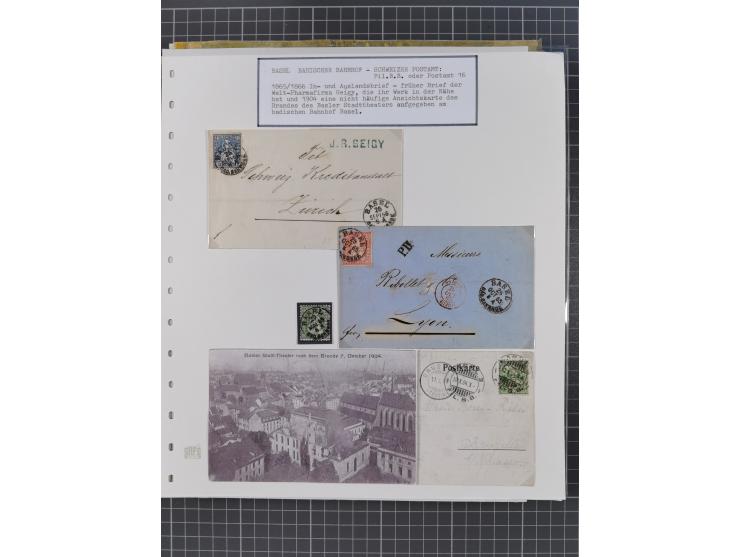 BASEL BADISCHER BAHNHOF: 1852/1970 (ca.), meist ausstellungsmäßig aufgezogene Sammlung auf über 50 Blättern, dabei frühe Reis