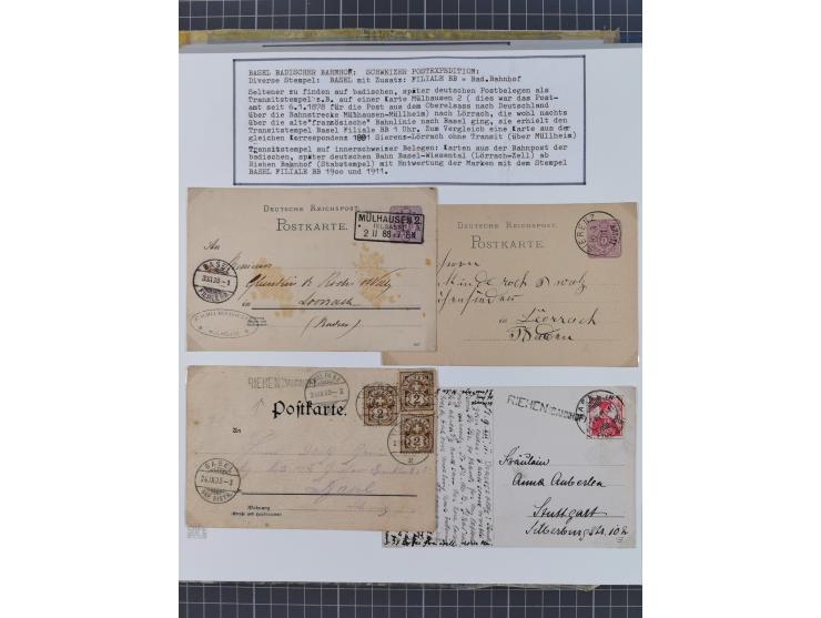 BASEL BADISCHER BAHNHOF: 1852/1970 (ca.), meist ausstellungsmäßig aufgezogene Sammlung auf über 50 Blättern, dabei frühe Reis