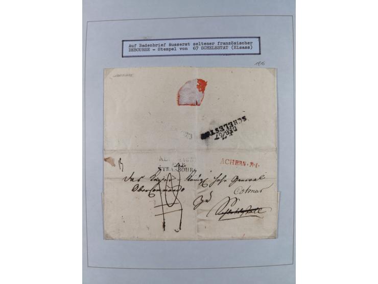 1750/1850 (ca.), kleine aufgezogene Sammlung mit 35 Briefen/Briefhüllen, dabei Express- und Charge-Briefe, Transitpost, etc.