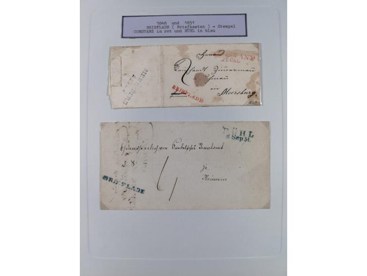 1750/1850 (ca.), kleine aufgezogene Sammlung mit 35 Briefen/Briefhüllen, dabei Express- und Charge-Briefe, Transitpost, etc.