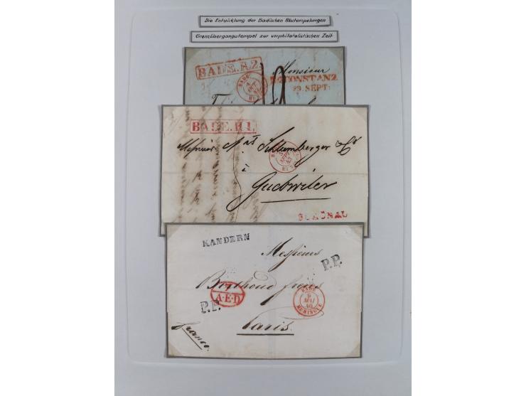 1750/1850 (ca.), kleine aufgezogene Sammlung mit 35 Briefen/Briefhüllen, dabei Express- und Charge-Briefe, Transitpost, etc.