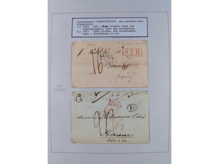 1750/1850 (ca.), kleine aufgezogene Sammlung mit 35 Briefen/Briefhüllen, dabei Express- und Charge-Briefe, Transitpost, etc.