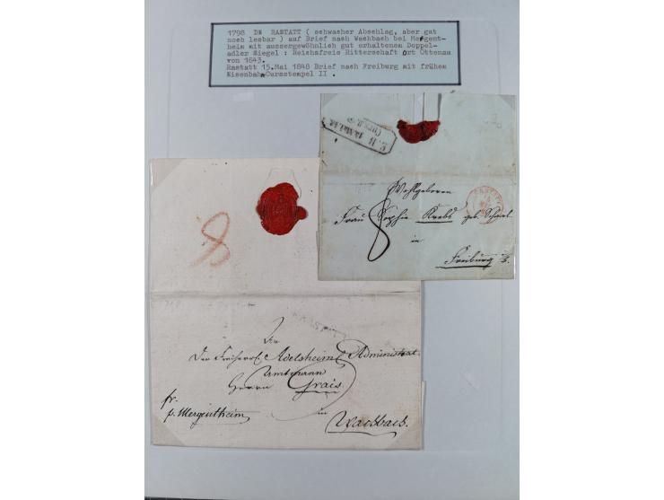 1750/1850 (ca.), kleine aufgezogene Sammlung mit 35 Briefen/Briefhüllen, dabei Express- und Charge-Briefe, Transitpost, etc.