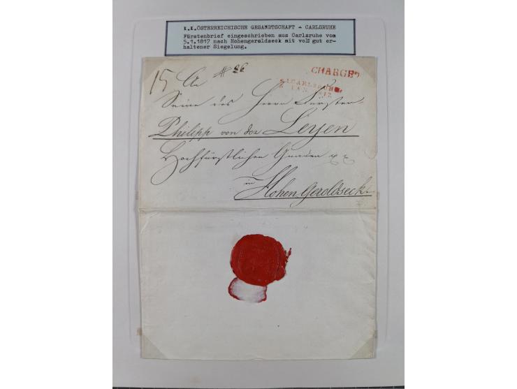 1750/1850 (ca.), kleine aufgezogene Sammlung mit 35 Briefen/Briefhüllen, dabei Express- und Charge-Briefe, Transitpost, etc.