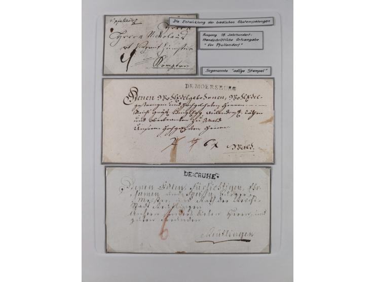 1750/1850 (ca.), kleine aufgezogene Sammlung mit 35 Briefen/Briefhüllen, dabei Express- und Charge-Briefe, Transitpost, etc.
