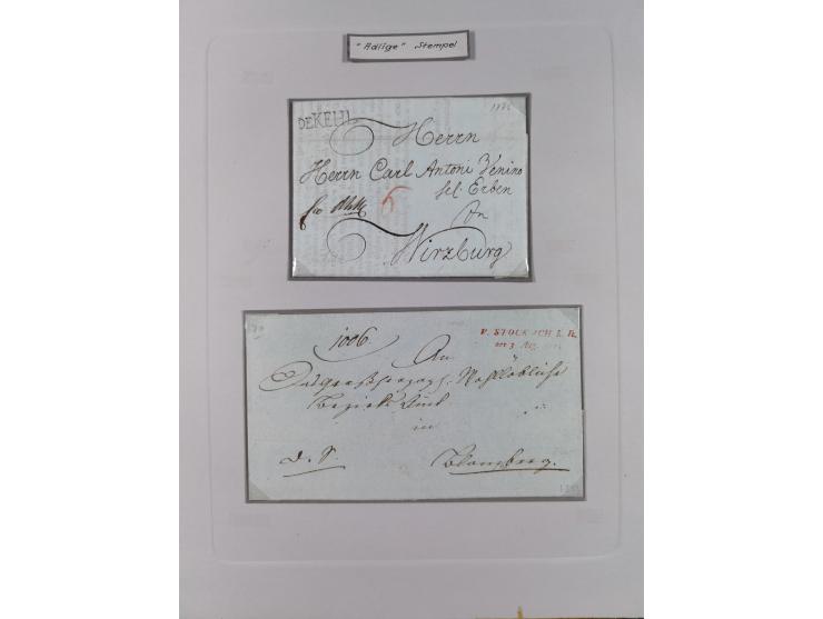 1750/1850 (ca.), kleine aufgezogene Sammlung mit 35 Briefen/Briefhüllen, dabei Express- und Charge-Briefe, Transitpost, etc.