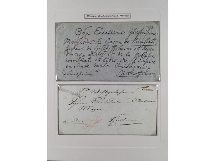 1750/1850 (ca.), kleine aufgezogene Sammlung mit 35 Briefen/Briefhüllen, dabei Express- und Charge-Briefe, Transitpost, etc.