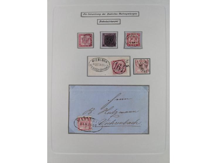 1850/72 (ca.), interessante Stempelsammlung auf Marken, Briefstücken und Briefen, dabei blaue und rote Nummernstempel, Fremde