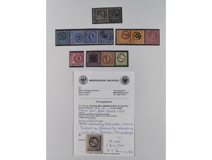 1850/72 (ca.), interessante Stempelsammlung auf Marken, Briefstücken und Briefen, dabei blaue und rote Nummernstempel, Fremde