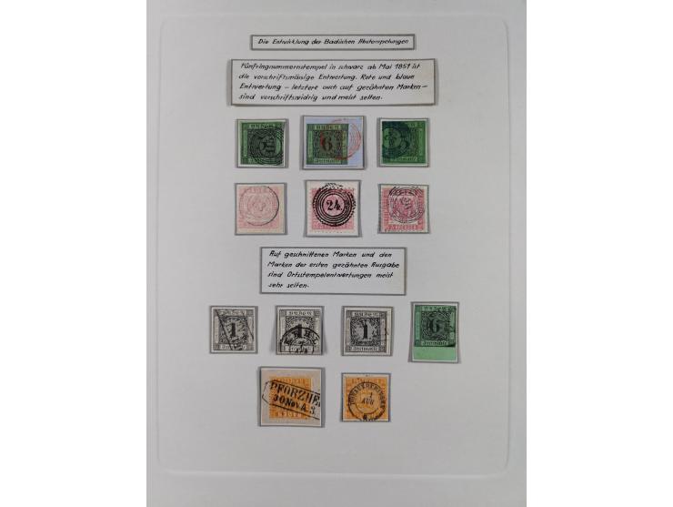 1850/72 (ca.), interessante Stempelsammlung auf Marken, Briefstücken und Briefen, dabei blaue und rote Nummernstempel, Fremde