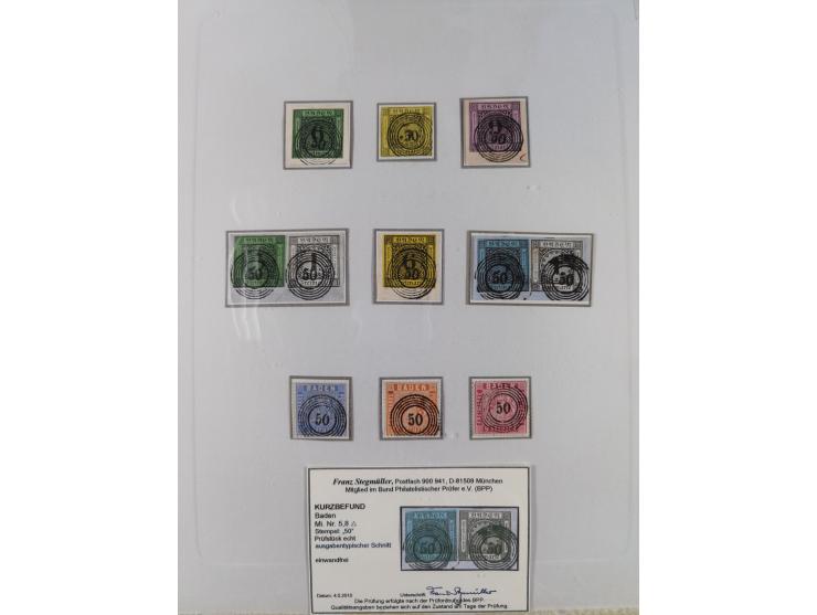 1850/72 (ca.), interessante Stempelsammlung auf Marken, Briefstücken und Briefen, dabei blaue und rote Nummernstempel, Fremde