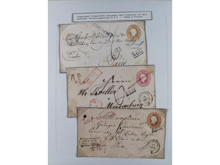 1850/72 (ca.), interessante Stempelsammlung auf Marken, Briefstücken und Briefen, dabei blaue und rote Nummernstempel, Fremde