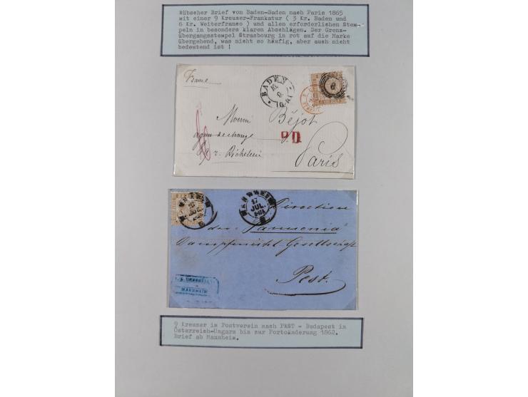 1850/72 (ca.), interessante Stempelsammlung auf Marken, Briefstücken und Briefen, dabei blaue und rote Nummernstempel, Fremde