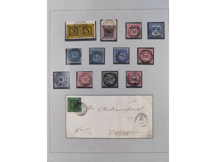 1850/72 (ca.), interessante Stempelsammlung auf Marken, Briefstücken und Briefen, dabei blaue und rote Nummernstempel, Fremde