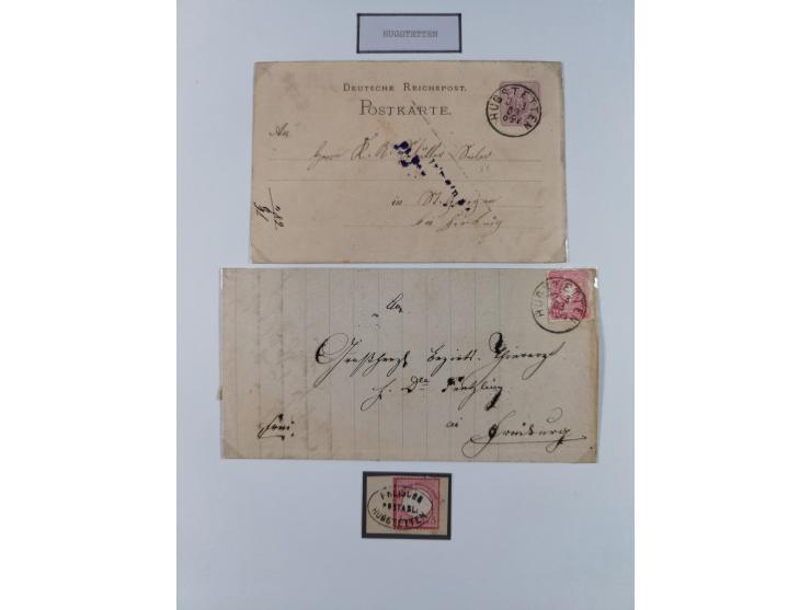 1850/72 (ca.), interessante Stempelsammlung auf Marken, Briefstücken und Briefen, dabei blaue und rote Nummernstempel, Fremde