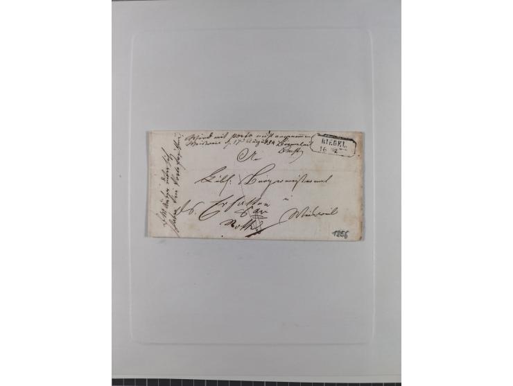 1850/72 (ca.), interessante Stempelsammlung auf Marken, Briefstücken und Briefen, dabei blaue und rote Nummernstempel, Fremde