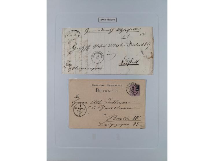 1850/72 (ca.), interessante Stempelsammlung auf Marken, Briefstücken und Briefen, dabei blaue und rote Nummernstempel, Fremde