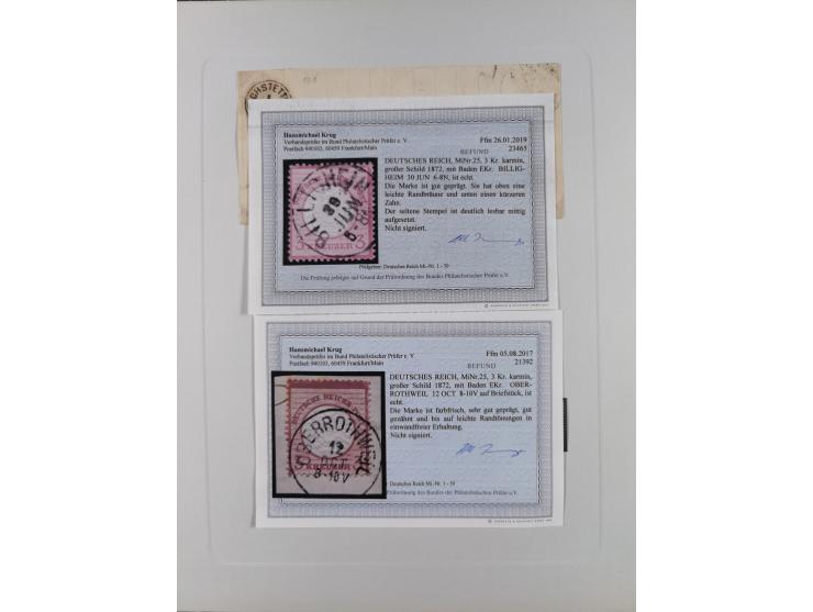 1850/72 (ca.), interessante Stempelsammlung auf Marken, Briefstücken und Briefen, dabei blaue und rote Nummernstempel, Fremde