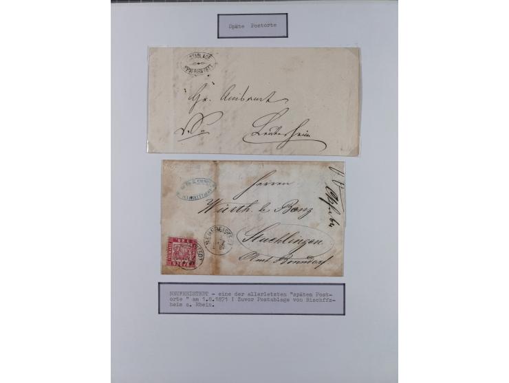 1850/72 (ca.), interessante Stempelsammlung auf Marken, Briefstücken und Briefen, dabei blaue und rote Nummernstempel, Fremde