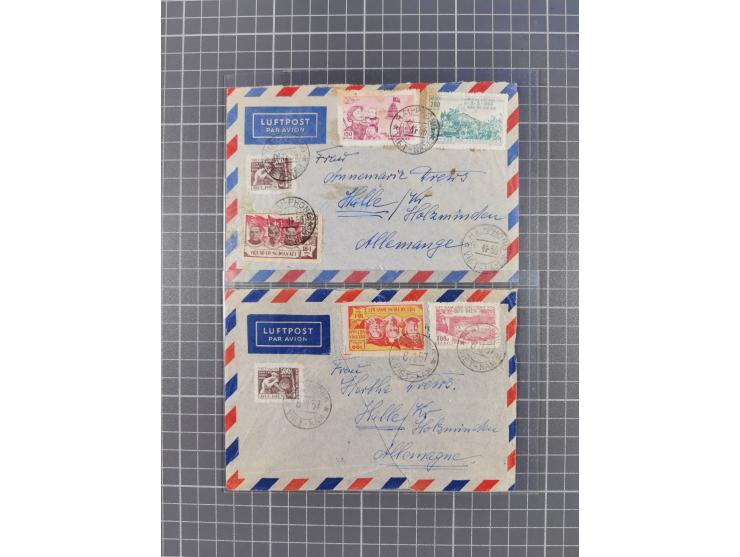 1956/58, four airmail covers to Germany with various combination frankings, all with departure cds. “HANOI”, mostly fine