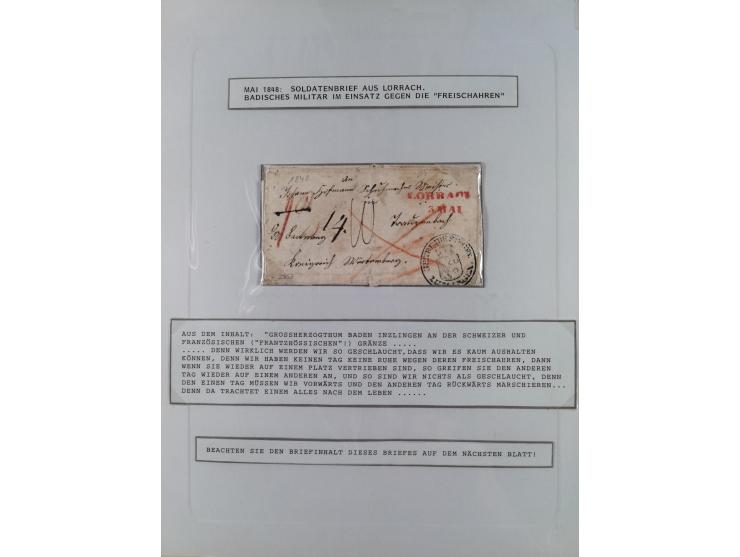 1848/71, kleine Sammlung Badischer Aufstand und Krieg 1870/71, insgesamt 19 Belege, teils mit Feldpost-Stempeln. Ex Dr. Heinz