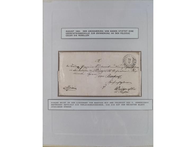 1848/71, kleine Sammlung Badischer Aufstand und Krieg 1870/71, insgesamt 19 Belege, teils mit Feldpost-Stempeln. Ex Dr. Heinz
