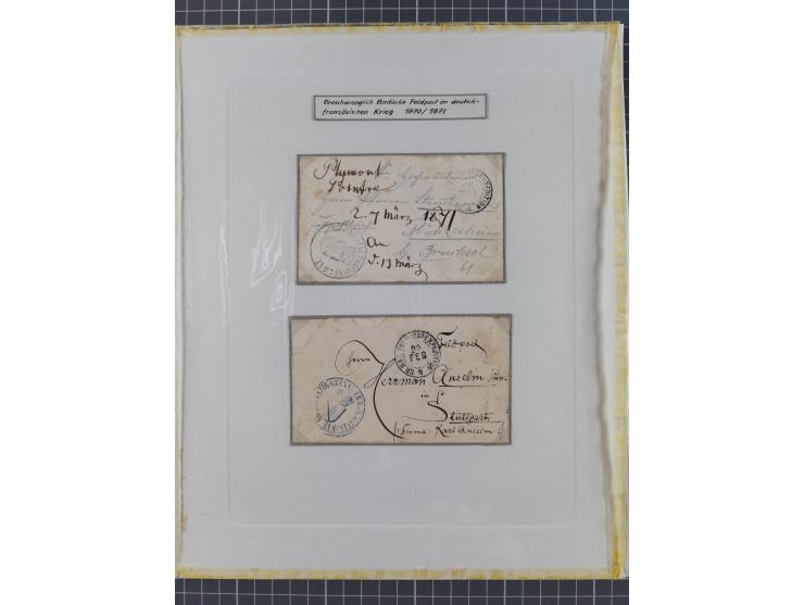 1848/71, kleine Sammlung Badischer Aufstand und Krieg 1870/71, insgesamt 19 Belege, teils mit Feldpost-Stempeln. Ex Dr. Heinz