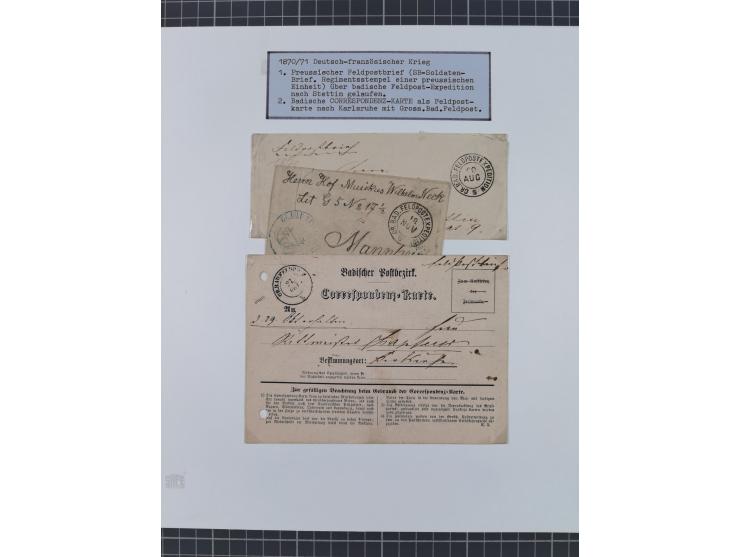 1848/71, kleine Sammlung Badischer Aufstand und Krieg 1870/71, insgesamt 19 Belege, teils mit Feldpost-Stempeln. Ex Dr. Heinz
