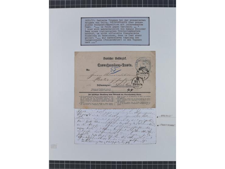 1848/71, kleine Sammlung Badischer Aufstand und Krieg 1870/71, insgesamt 19 Belege, teils mit Feldpost-Stempeln. Ex Dr. Heinz