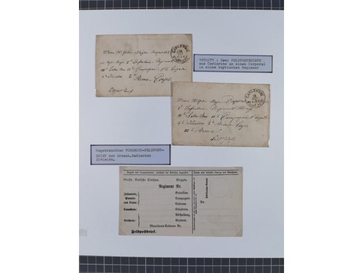 1848/71, kleine Sammlung Badischer Aufstand und Krieg 1870/71, insgesamt 19 Belege, teils mit Feldpost-Stempeln. Ex Dr. Heinz