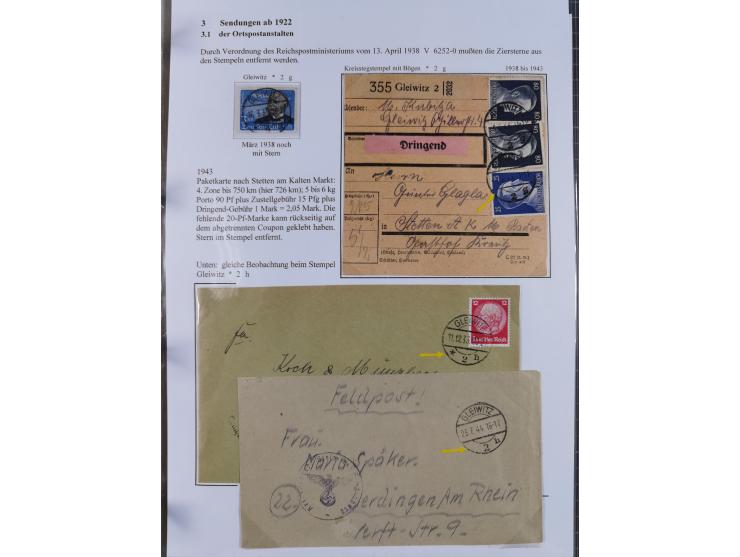 GLEIWITZ: 1817/1950 (ca.), ausstellungsmäßig aufgezogene Sammlung mit reichhaltig zusätzlichem Material, überschlägig rund 35