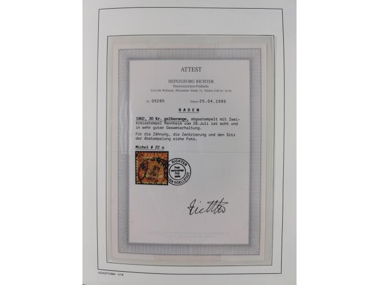 Baden bis Württemberg, reichhaltige 3-bändige Sammlung, ungebraucht und gestempelt sowie mit zahlreichen Briefen. Dabei u.a. 