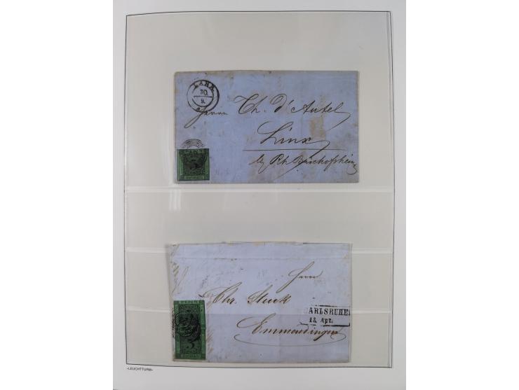 Baden bis Württemberg, reichhaltige 3-bändige Sammlung, ungebraucht und gestempelt sowie mit zahlreichen Briefen. Dabei u.a. 