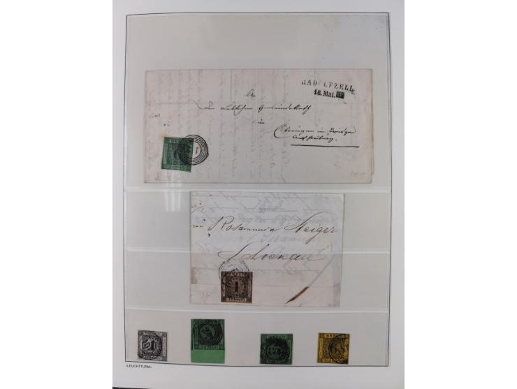 Baden bis Württemberg, reichhaltige 3-bändige Sammlung, ungebraucht und gestempelt sowie mit zahlreichen Briefen. Dabei u.a. 