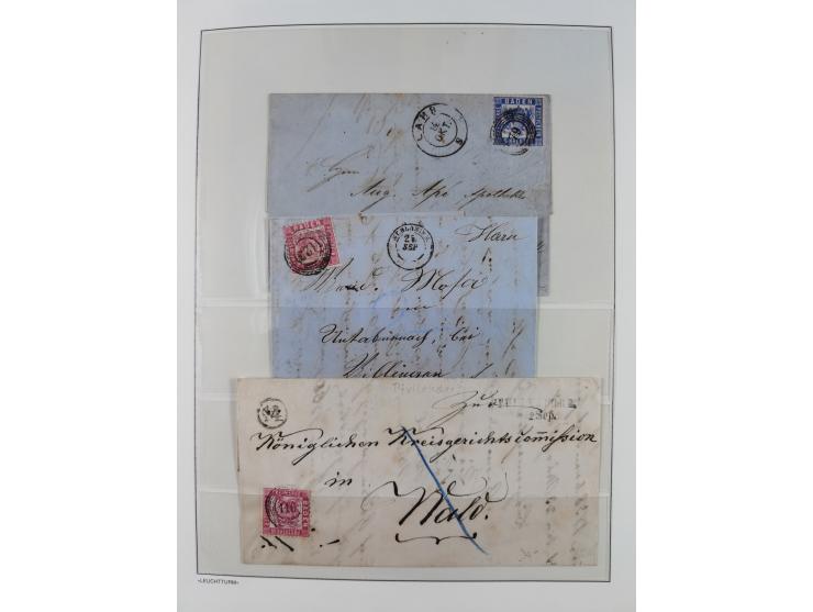 Baden bis Württemberg, reichhaltige 3-bändige Sammlung, ungebraucht und gestempelt sowie mit zahlreichen Briefen. Dabei u.a. 
