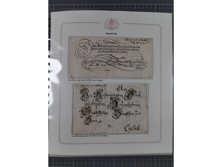 1569/1843 (ca.), aufgezogene Sammlung mit rund 150 Vorphila Briefen sowie einigen Dokumenten, Reisescheinen, etc., dabei blau