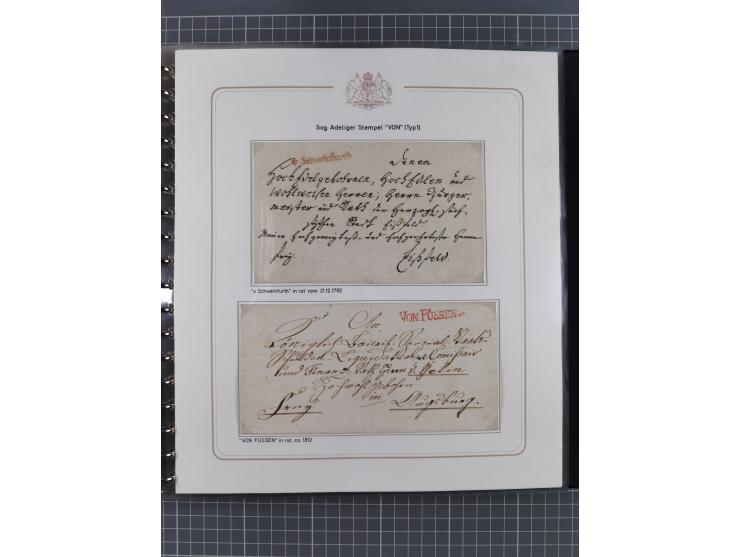 1569/1843 (ca.), aufgezogene Sammlung mit rund 150 Vorphila Briefen sowie einigen Dokumenten, Reisescheinen, etc., dabei blau