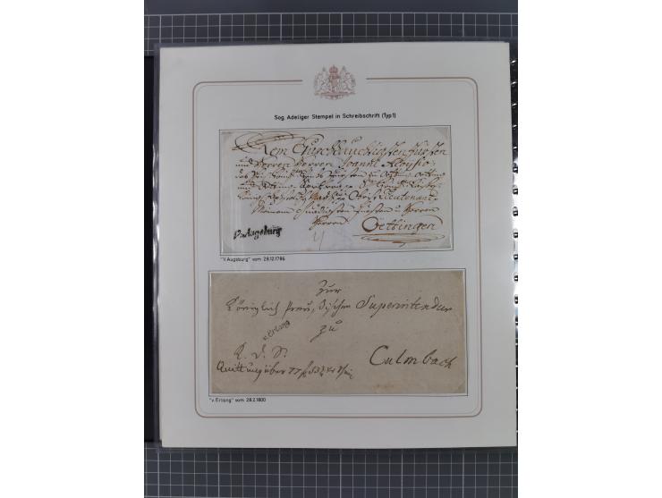 1569/1843 (ca.), aufgezogene Sammlung mit rund 150 Vorphila Briefen sowie einigen Dokumenten, Reisescheinen, etc., dabei blau