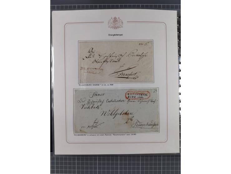 1569/1843 (ca.), aufgezogene Sammlung mit rund 150 Vorphila Briefen sowie einigen Dokumenten, Reisescheinen, etc., dabei blau