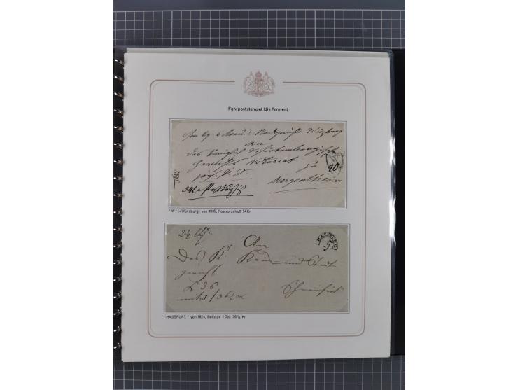 1569/1843 (ca.), aufgezogene Sammlung mit rund 150 Vorphila Briefen sowie einigen Dokumenten, Reisescheinen, etc., dabei blau