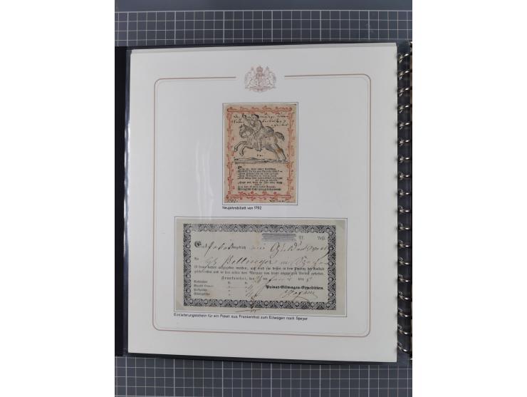 1569/1843 (ca.), aufgezogene Sammlung mit rund 150 Vorphila Briefen sowie einigen Dokumenten, Reisescheinen, etc., dabei blau